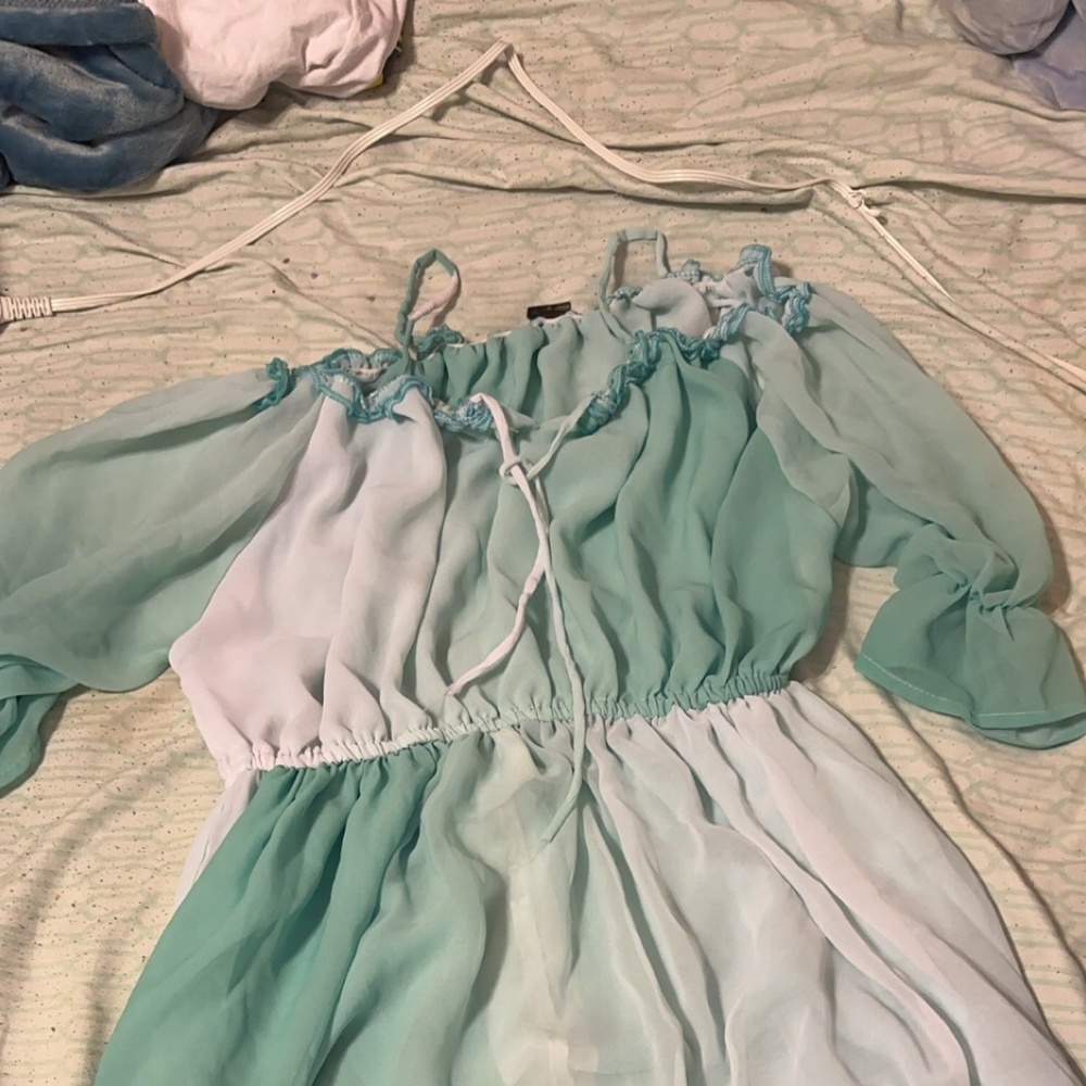 Teal and white dress